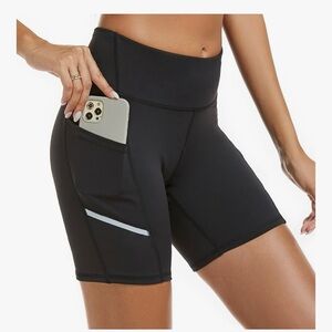 2/$20 - 3X - Women's Black High-Waisted Stretchy Exercise Shorts with Pockets